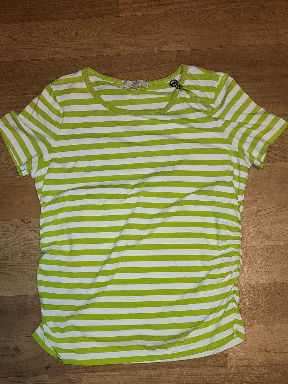 Michael Kors White and Lime Green Striped Short Sleeve Top